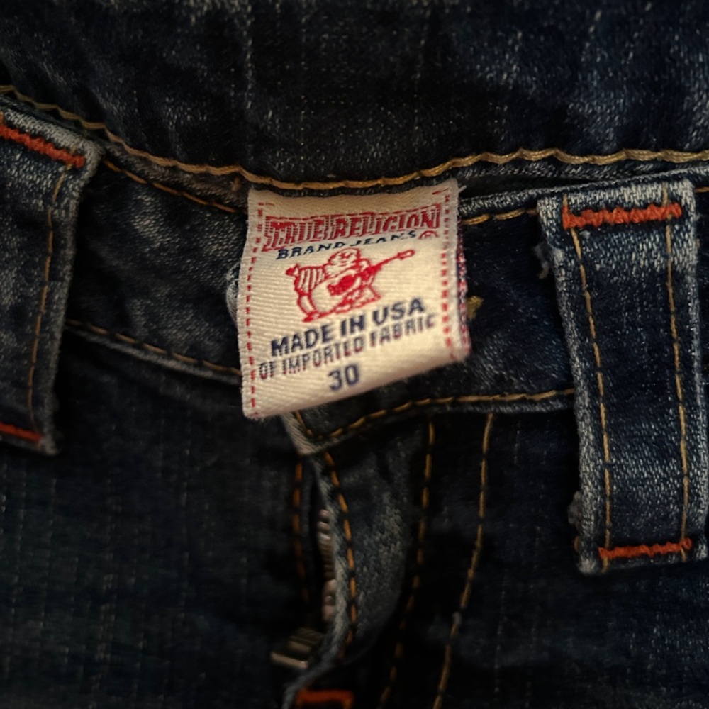 True Religion Blue Straight Leg Jeans with Signature Stitching - Picture 2 of 3